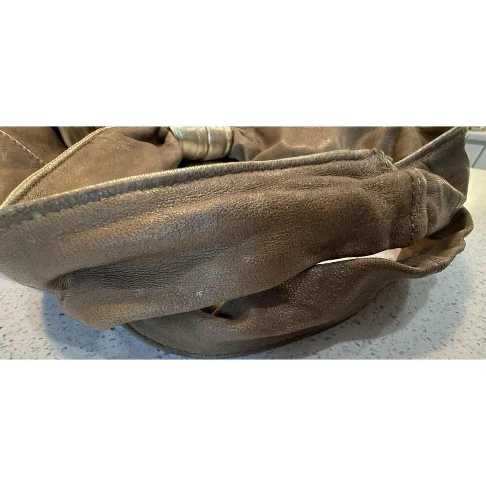 KOOBA Pleated Shoulder Leather Hobo Bag Purse Gold Brown Slouchy Boho - Picture 15 of 16